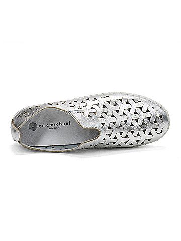 Eric Michael Women's Inez Leather Slip-On Flat Comfort Shoes in Silver (view 2)