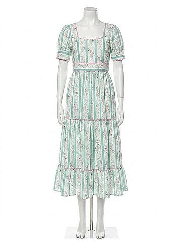 TCEC Puff Sleeve Midi Dress in Pastel Floral Stripe (view 1)