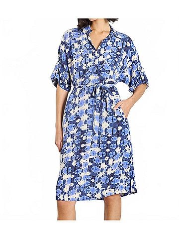 Nic + Zoe Shibori Stone Belted Devon Midi Dress in Blue Multi (view 2)