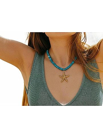 Gemelli Delray With Starfish Charm Beaded Necklace in Blue (view 2)