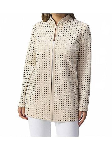 Joseph Ribkoff Laser Cut Suede Cover Up in Beige (view 2)