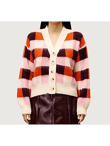 FRNCH Viola V Neck Cardigan in Rose (view 2)