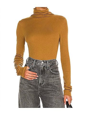 Enza Costa Silk Cashmere Rib Long Sleeve Turtleneck in Camel (view 2)