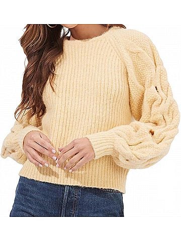 Astr Lizette Cable Knit Sleeve Sweater in Yellow (view 2)