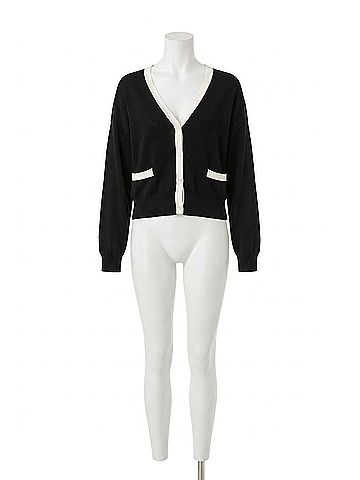 Elan Contrast Accent Cardigan in Black (view 1)