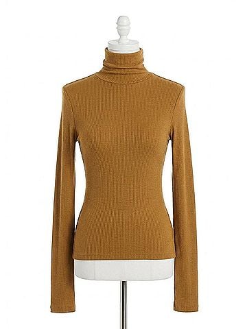 Enza Costa Silk Cashmere Rib Long Sleeve Turtleneck in Camel (view 1)