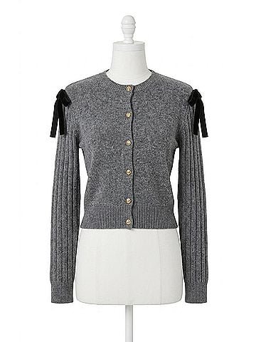 Astr Melvie Bow Detail Cardigan in Grey (view 1)