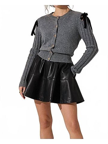 Astr Melvie Bow Detail Cardigan in Grey (view 2)
