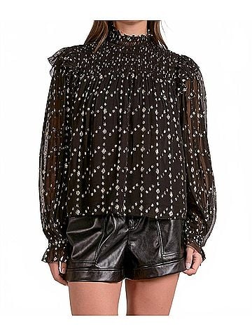 Elan Geo Print Mock Top in Black (view 2)