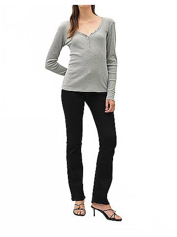Be Cool Anna Henley Snap Top in Grey (view 2)