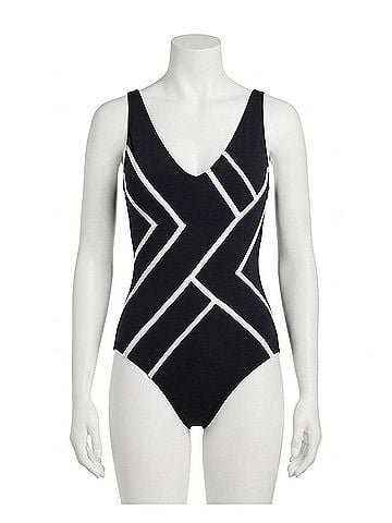 Gottex V-Neck One Piece Swimsuit in Mirage Black White (view 1)