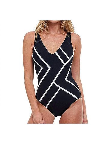 Gottex V-Neck One Piece Swimsuit in Mirage Black White (view 2)