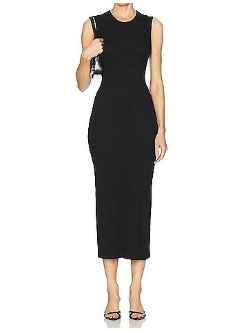 Enza Costa Textured Rib Sleeveless Midi Dress in Black (view 2)