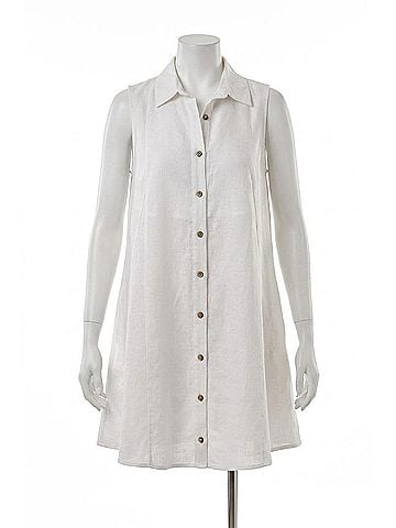 Elan Collared Linen Dress in White (view 1)