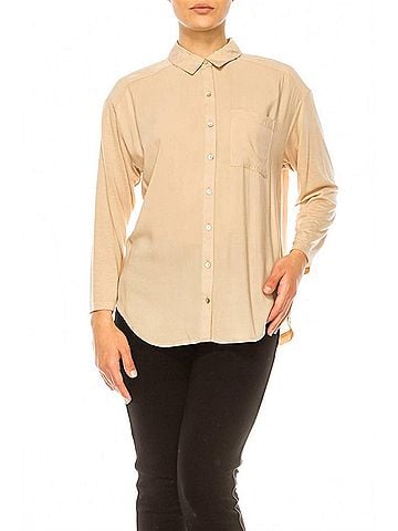grand & greene Double-Fabric Long Sleeve Shirt in Khaki (view 2)