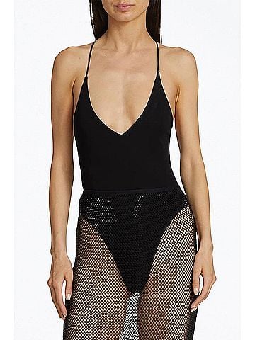 Ronny Kobo Simona Open-Back Matte Bodysuit in Black (view 2)