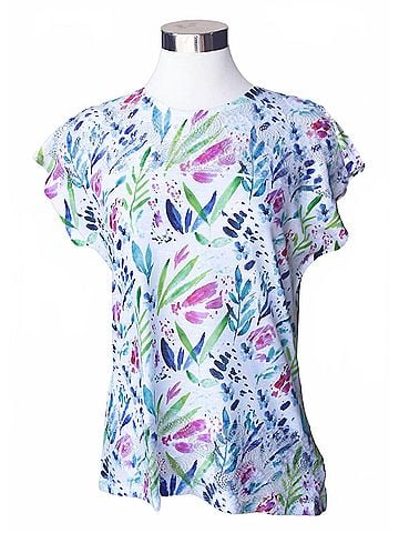 Keren Hart Women's Short Sleeve Floral Print Top in Blue (view 1)