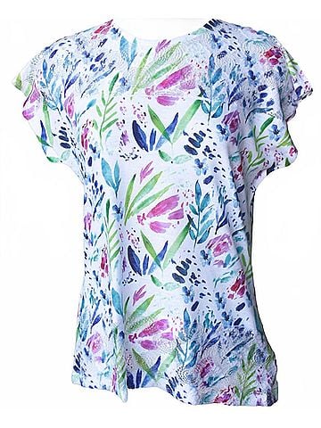 Keren Hart Women's Short Sleeve Floral Print Top in Blue (view 2)