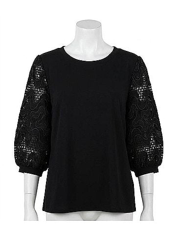 Joh Pointe Knit Top With Lace in Black (view 1)