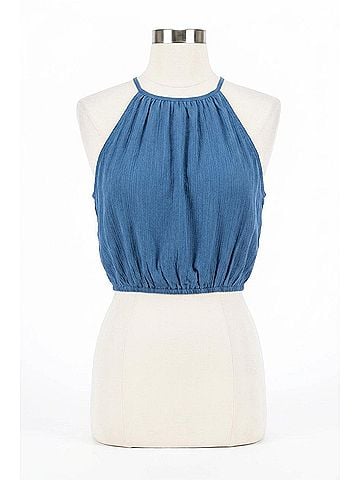Elan Capri Halter Crop Top in Dark Blue (view 1)