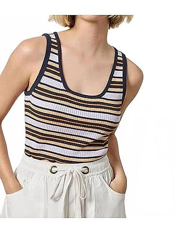 Lilla P Striped Scoop Neck Tank in Navy Stripe (view 2)