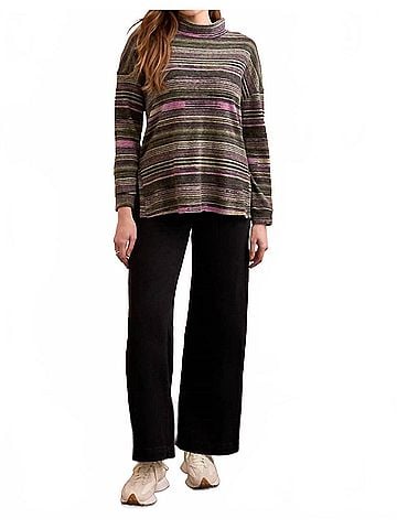 Tribal Striped Mock Neck Top With Side Slits in Pink Flambe (view 2)