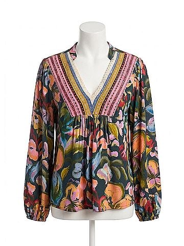 FDJ V-Neck Mixed Media Top in Garden Camouflage (view 1)