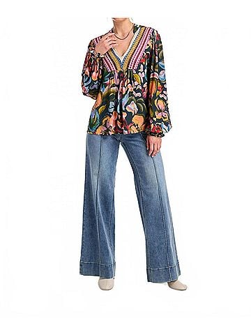 FDJ V-Neck Mixed Media Top in Garden Camouflage (view 2)