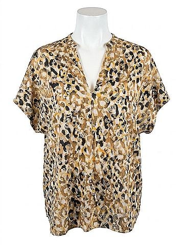 Adrienne V-Neck Shimmer Top in Cheetah (view 1)