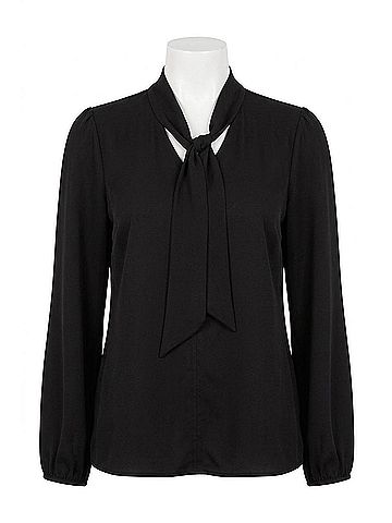 KLD Signature Tie Bubble Hem Blouse in Black (view 1)