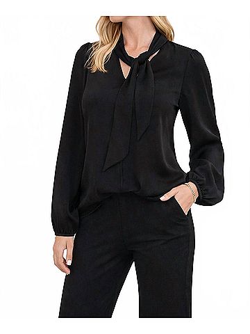 KLD Signature Tie Bubble Hem Blouse in Black (view 2)