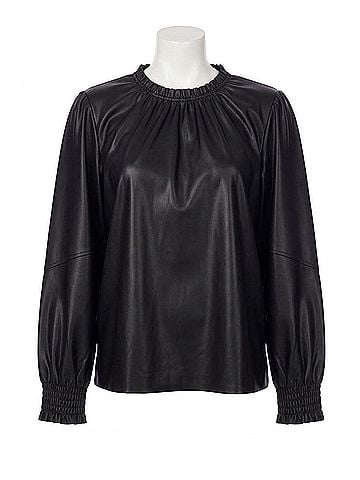 Mud Pie Putnam Leather Long Sleeve Top in Black (view 1)
