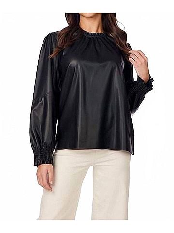 Mud Pie Putnam Leather Long Sleeve Top in Black (view 2)