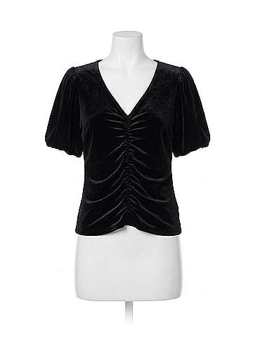 Project Social T Jorja Ruched Front Velvet Tee Top in Black (view 1)