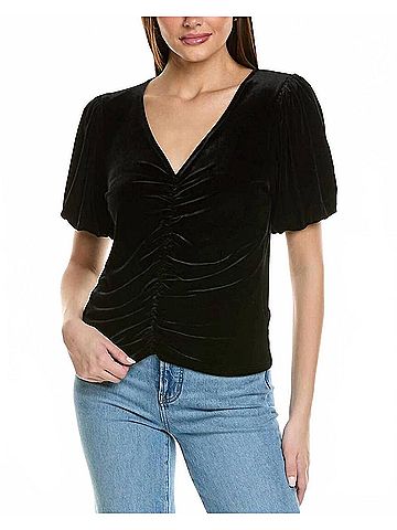 Project Social T Jorja Ruched Front Velvet Tee Top in Black (view 2)