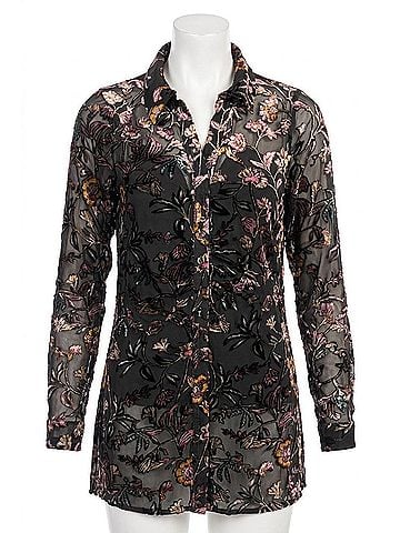 Adore Velvet Sheer Button Up in Black (view 1)