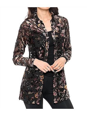 Adore Velvet Sheer Button Up in Black (view 2)