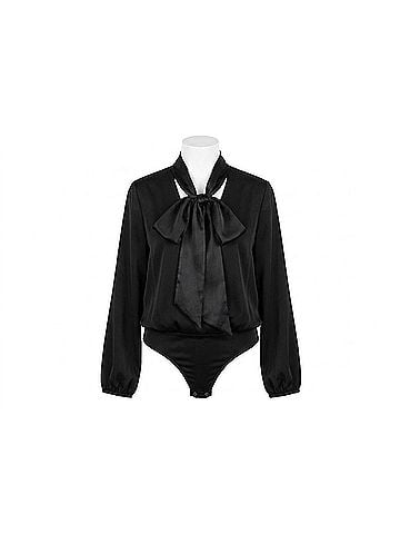 Sheri Bodell Women's Tie Up Ribbon Bodysuit in Black (view 1)