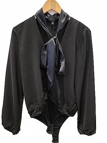 Sheri Bodell Women's Tie Up Ribbon Bodysuit in Black (view 2)