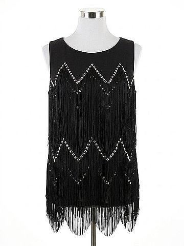 Sheri Bodell Women's Studded Fringe Tank in Black (view 1)