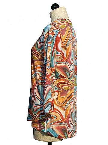 Nally & Millie Women's Swirl Print V Neck Top in Multicolor (view 2)