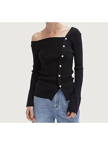 Crescent Monica One Shoulder Top in Black (view 2)