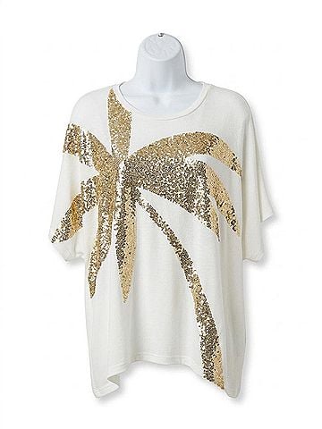 Traffic People Women's Sequin Palm Tree Top in White (view 1)