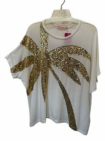 Traffic People Women's Sequin Palm Tree Top in White (view 2)