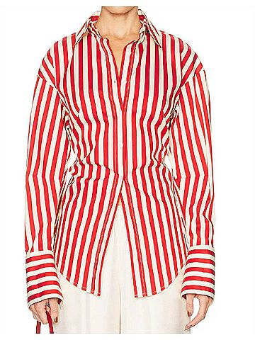 Simon Miller Loch Poplin Shirt in Venetian Red Stripe (view 2)
