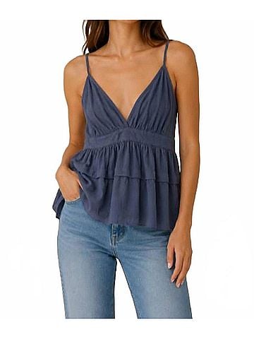 Young Fabulous & Broke Fran Tiered Tank in Vintage Indigo (view 2)