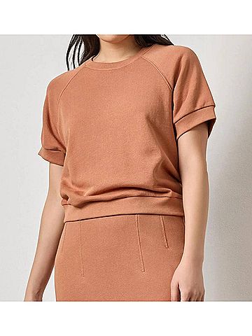 Lilla P Short Sleeve Terry Sweatshirt in Carob (view 2)