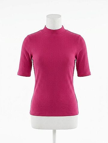 Stateside 2x1 Rib Short Sleeve Mock Top in Electric Pink (view 1)
