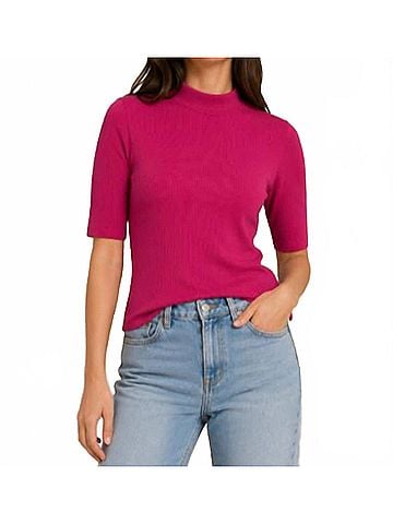 Stateside 2x1 Rib Short Sleeve Mock Top in Electric Pink (view 2)