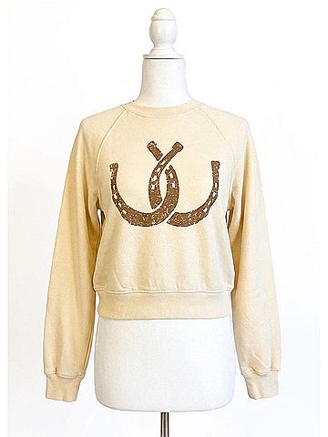 Project Social T Horseshoes Graphic Crew Sweatshirt in Ivory (view 1)
